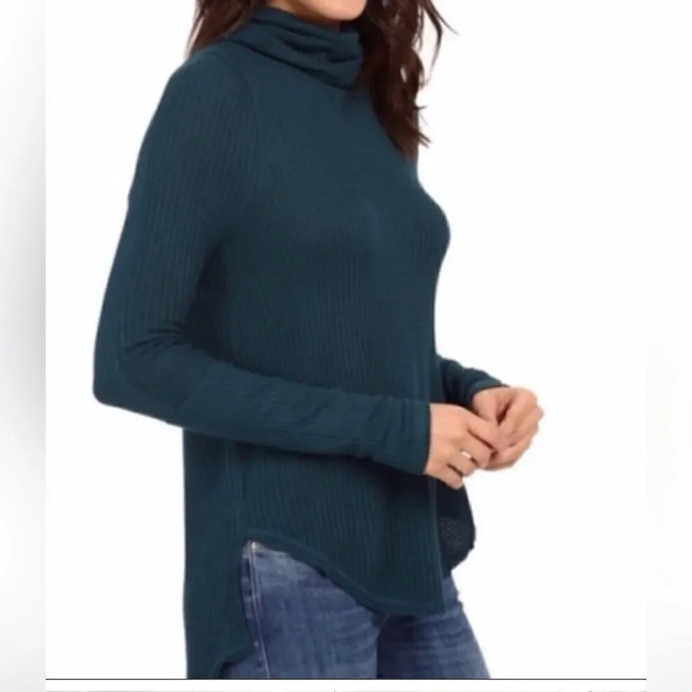 33- WE THE FREE *KRISTINA DRIPPY* THERMAL WIDE NECK JADE blue TUNIC TOP